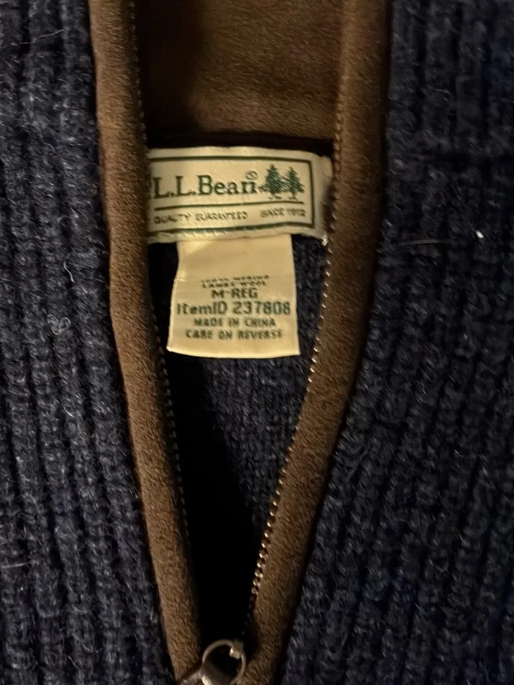 L.L. Bean Men's Navy Zip-Neck Ribbed Sweater